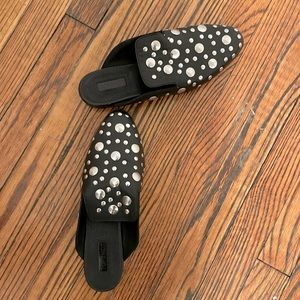 Real leather, studded slip on shoes